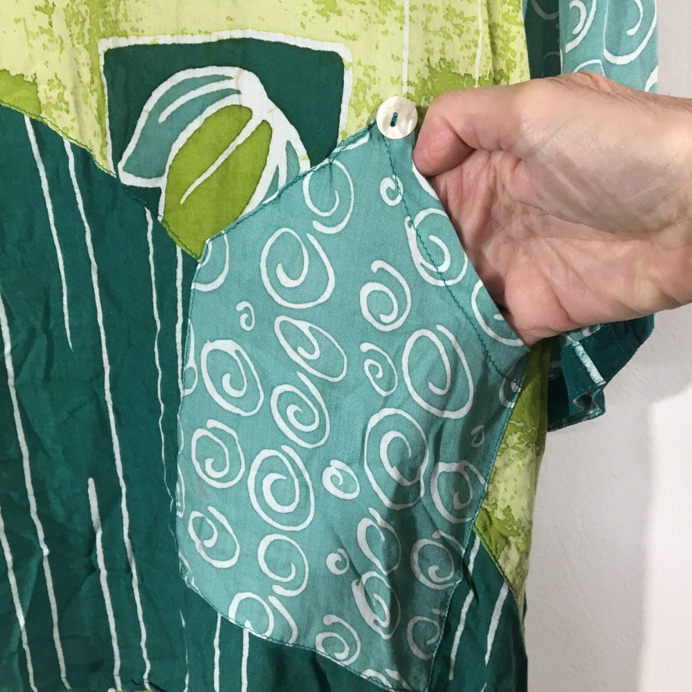 Iguana M Green Patchwork Abstract Print Rayon Blo… - image 3